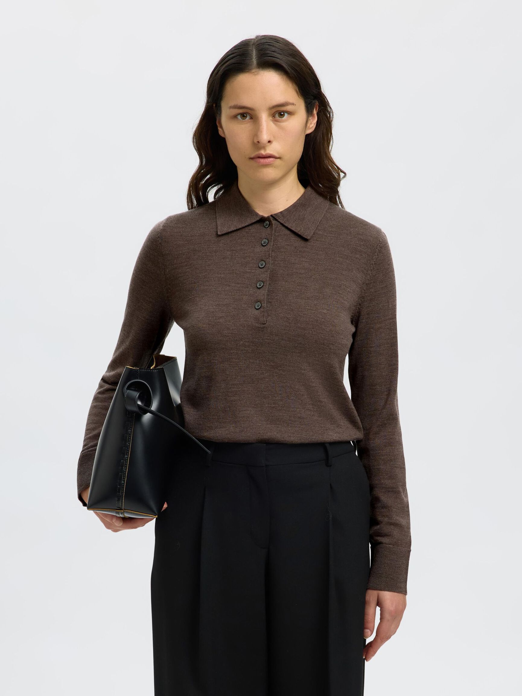 100% MERINOULD STRIKKET POLOSHIRT, Delicioso, highres