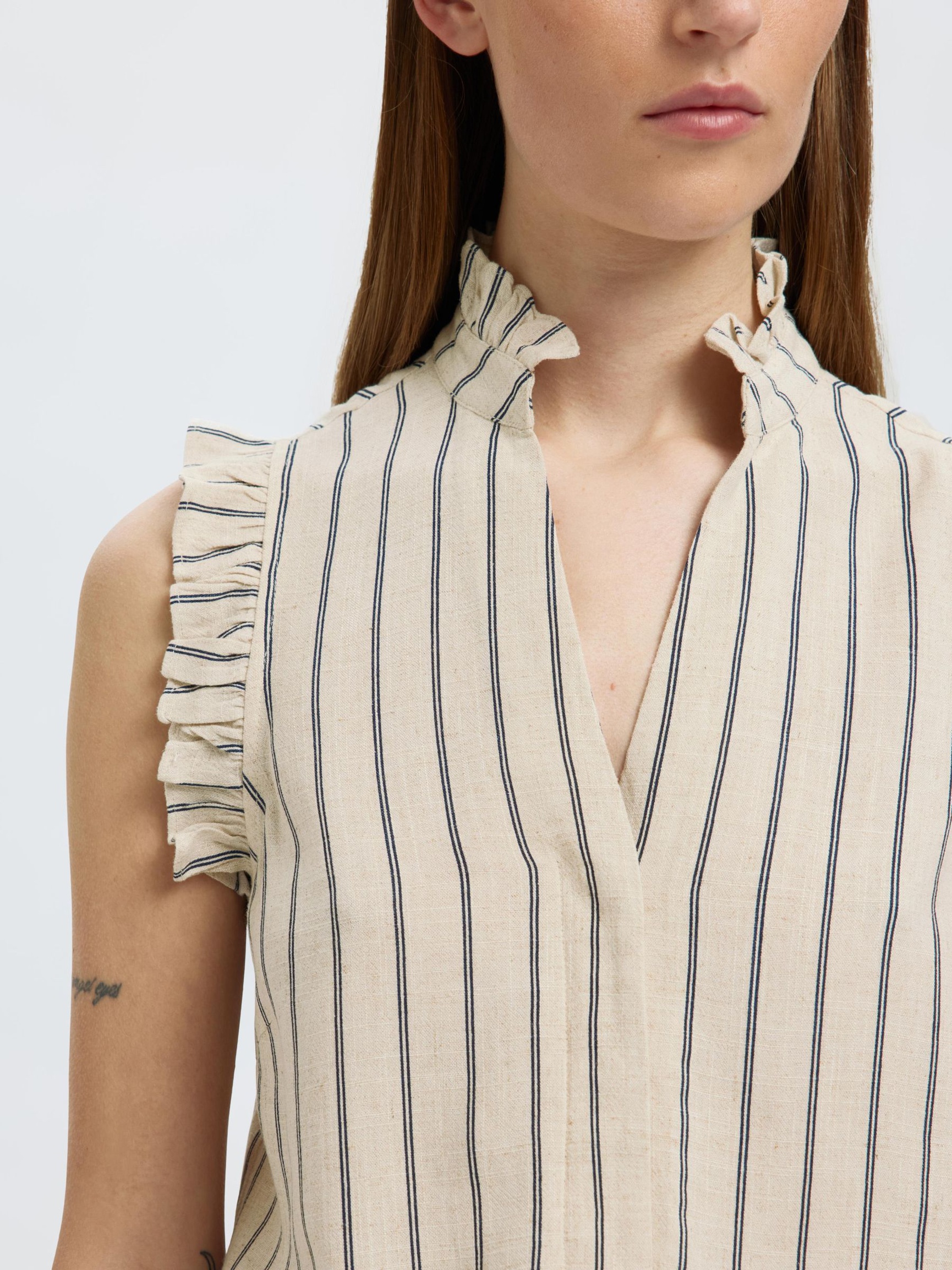 STRIPED BLOUSE, Sandshell, highres