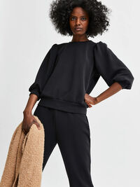 PUFF SLEEVE SWEATSHIRT, Black, highres