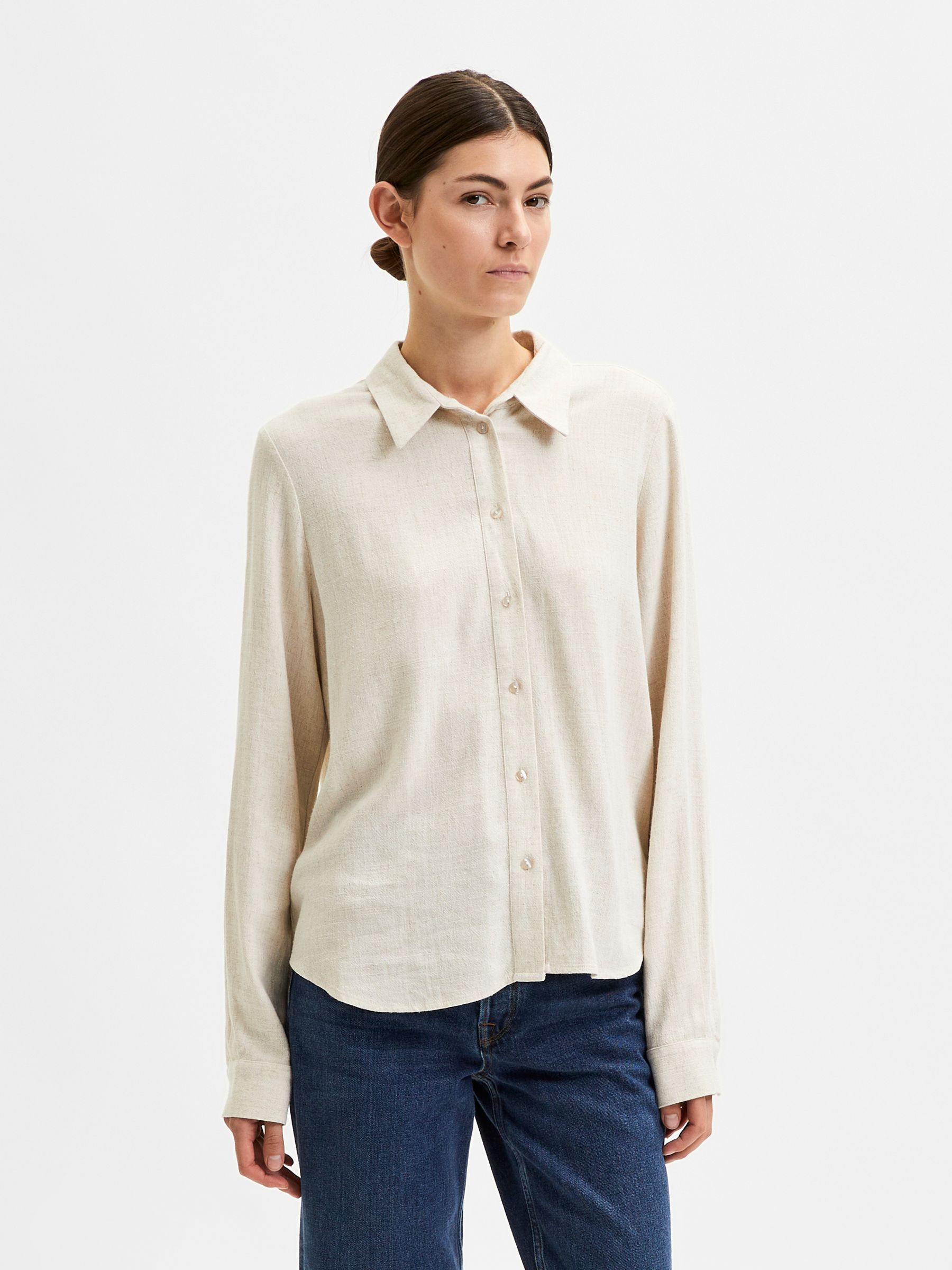 VISCOSE BLEND SHIRT, Sandshell, highres