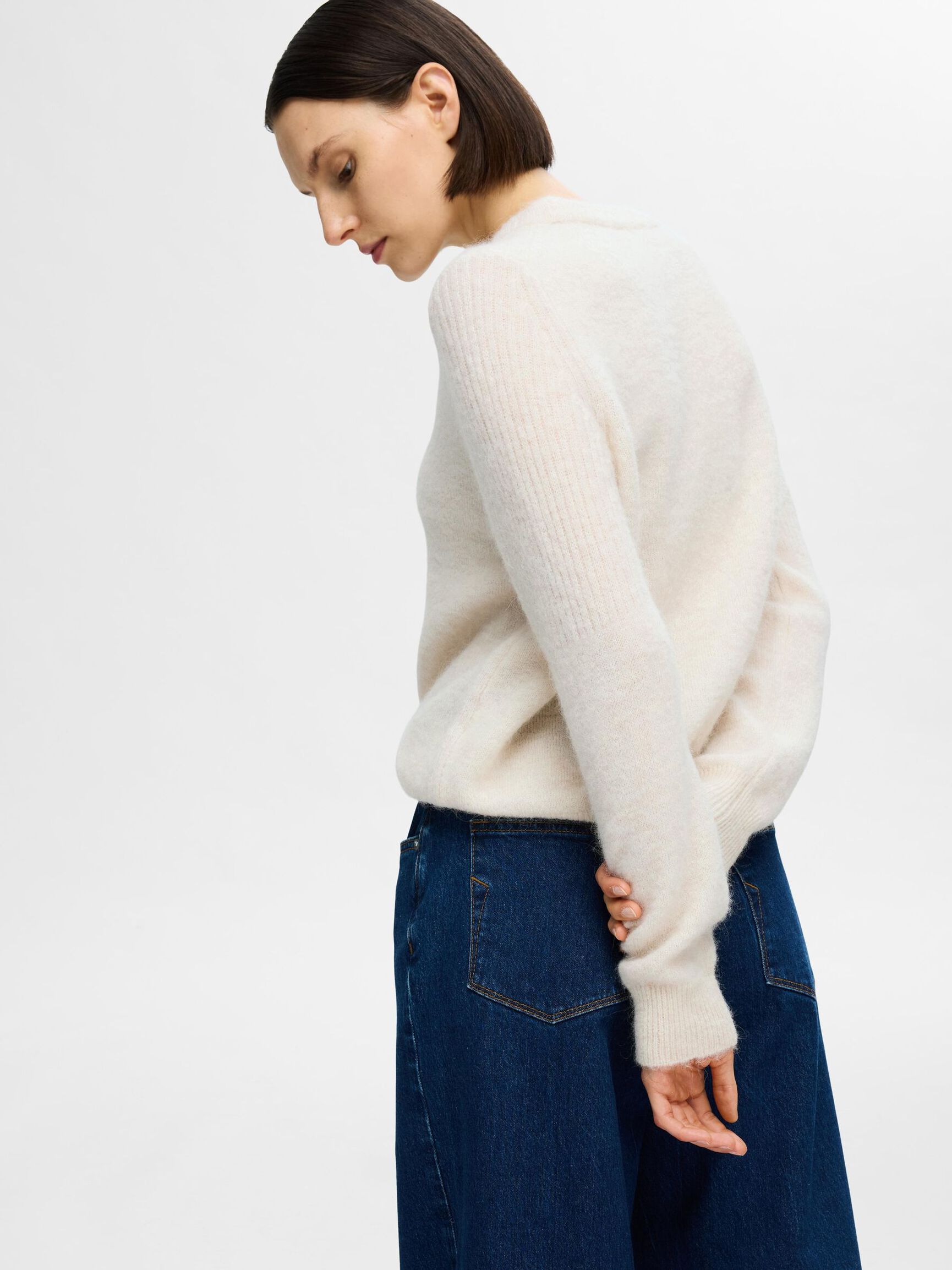 KNITTED WOOL BLEND JUMPER, Birch, highres