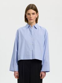COTTON  CROPPED SHIRT, Dark Sapphire, highres