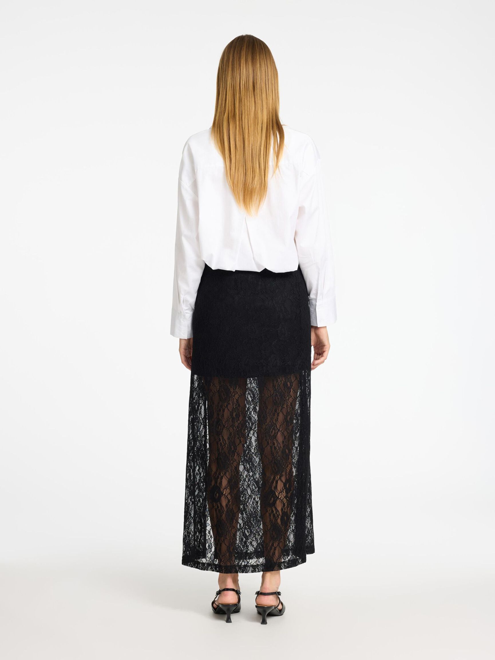 LACE MAXI SKIRT, Black, highres