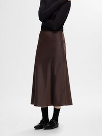 SATIJN MIDDELLANGE ROK, Coffee Bean, highres