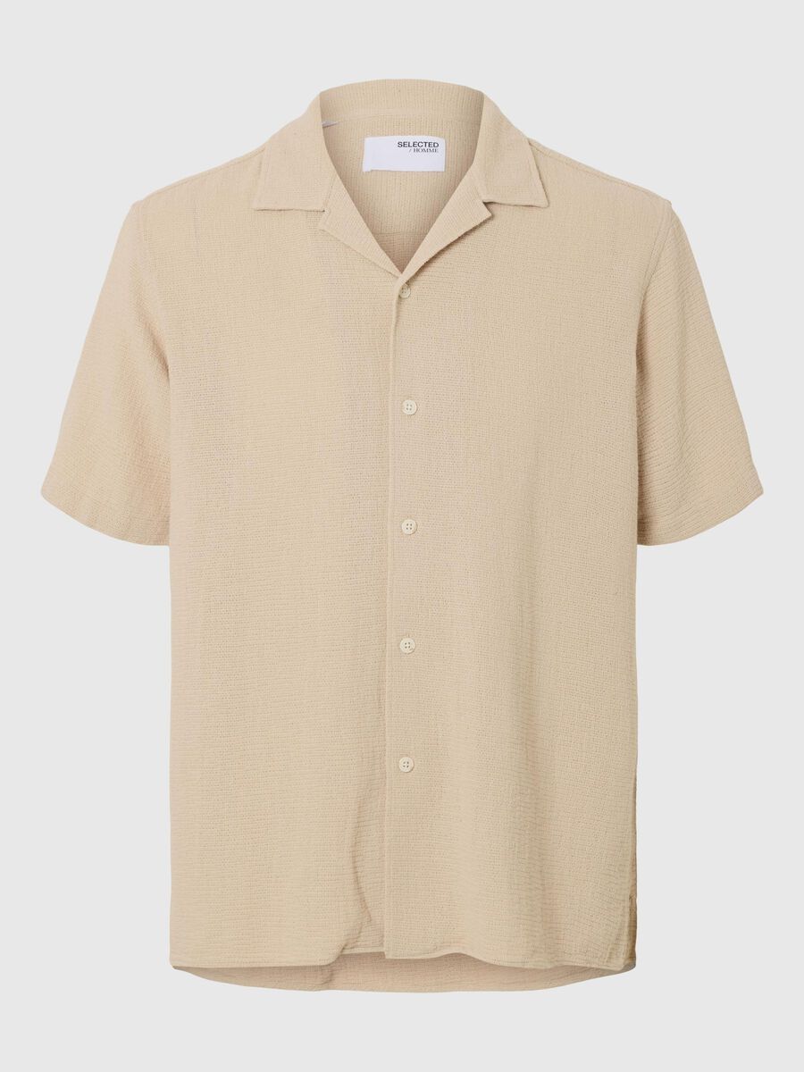 Selected COTTON SHORT SLEEVED SHIRT, Oatmeal, highres - 16089552_Oatmeal_001.jpg