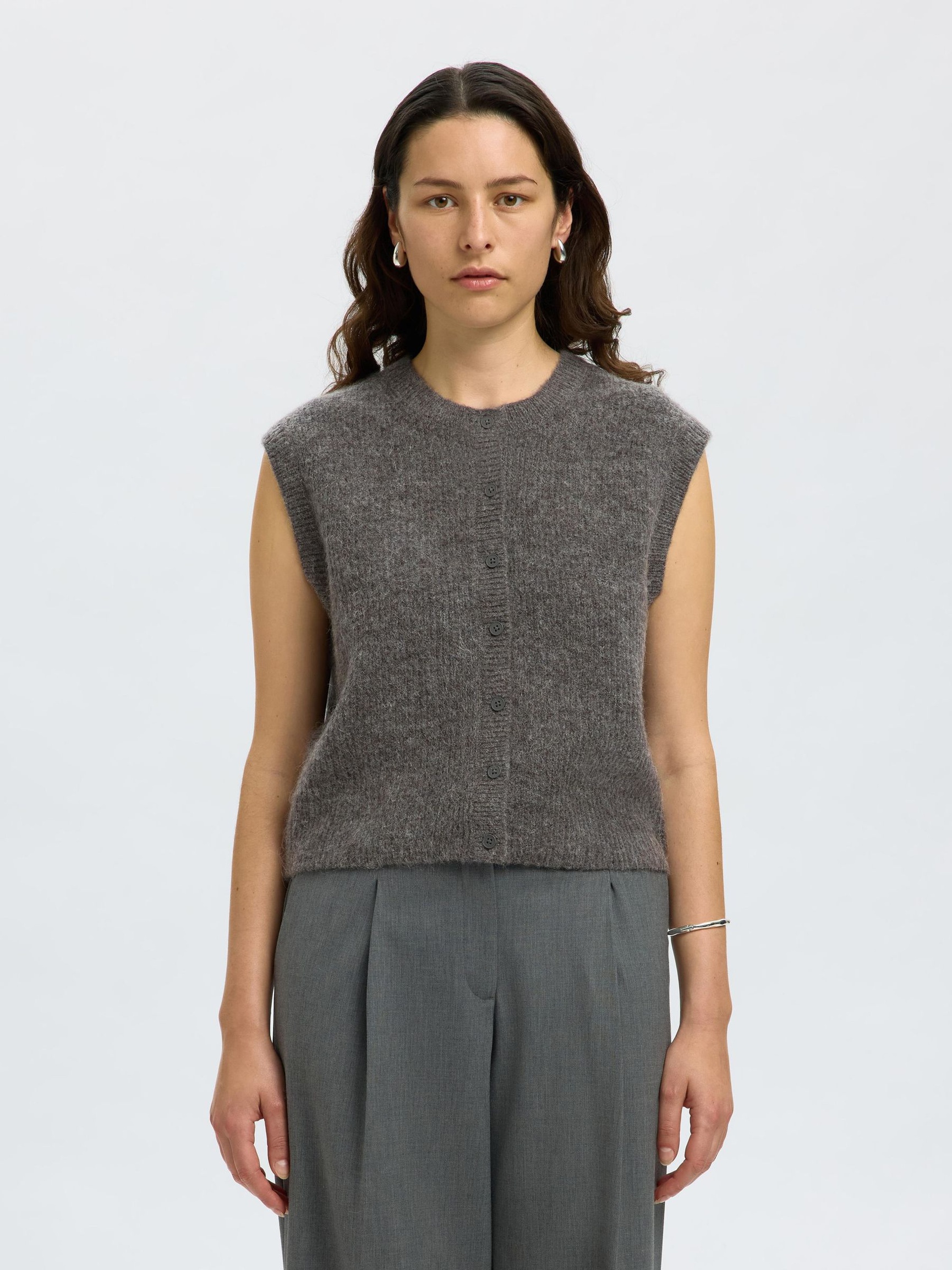 WOOL BLEND WAISTCOAT, Medium Grey Melange, highres