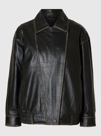 RELAXED FIT LEATHER JACKET, Black, highres