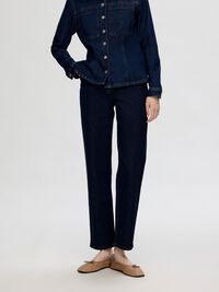 DARK WASH STRAIGHT FIT JEANS, Dark Blue Denim, highres
