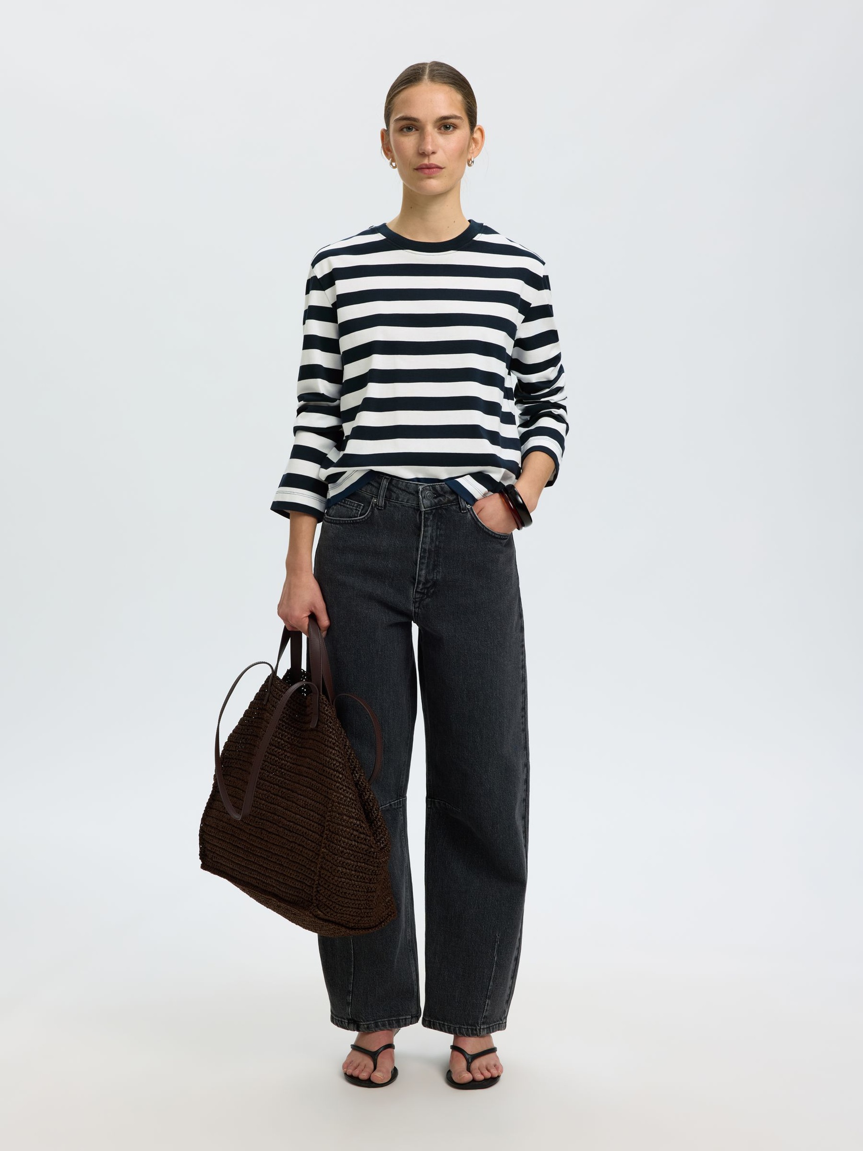 STRIPED LONG-SLEEVED T-SHIRT, Dark Sapphire, highres