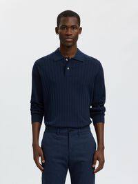 COTTON KNITTED POLO SHIRT, Navy Blazer, highres