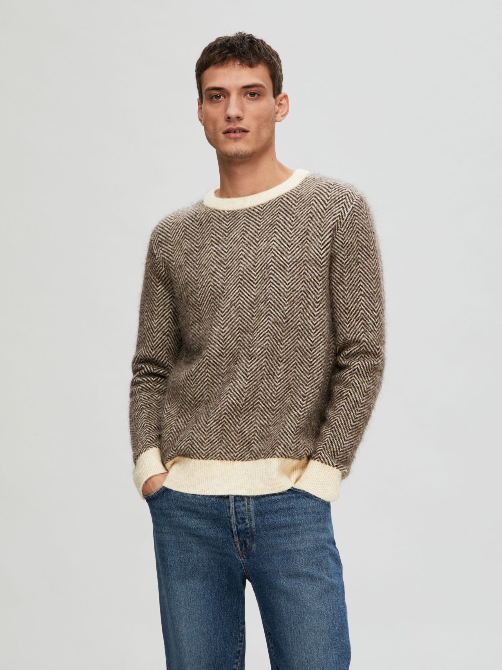 LONG-SLEEVED KNITTED JUMPER, Chocolate Torte, highres