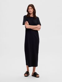 SHORT SLEEVED MIDI DRESS, Black, highres