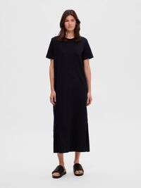 SHORT SLEEVED MIDI DRESS, Black, highres