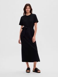 SHORT SLEEVED MIDI DRESS, Black, highres