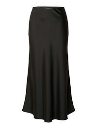 SATIN MIDI SKIRT, Black, highres