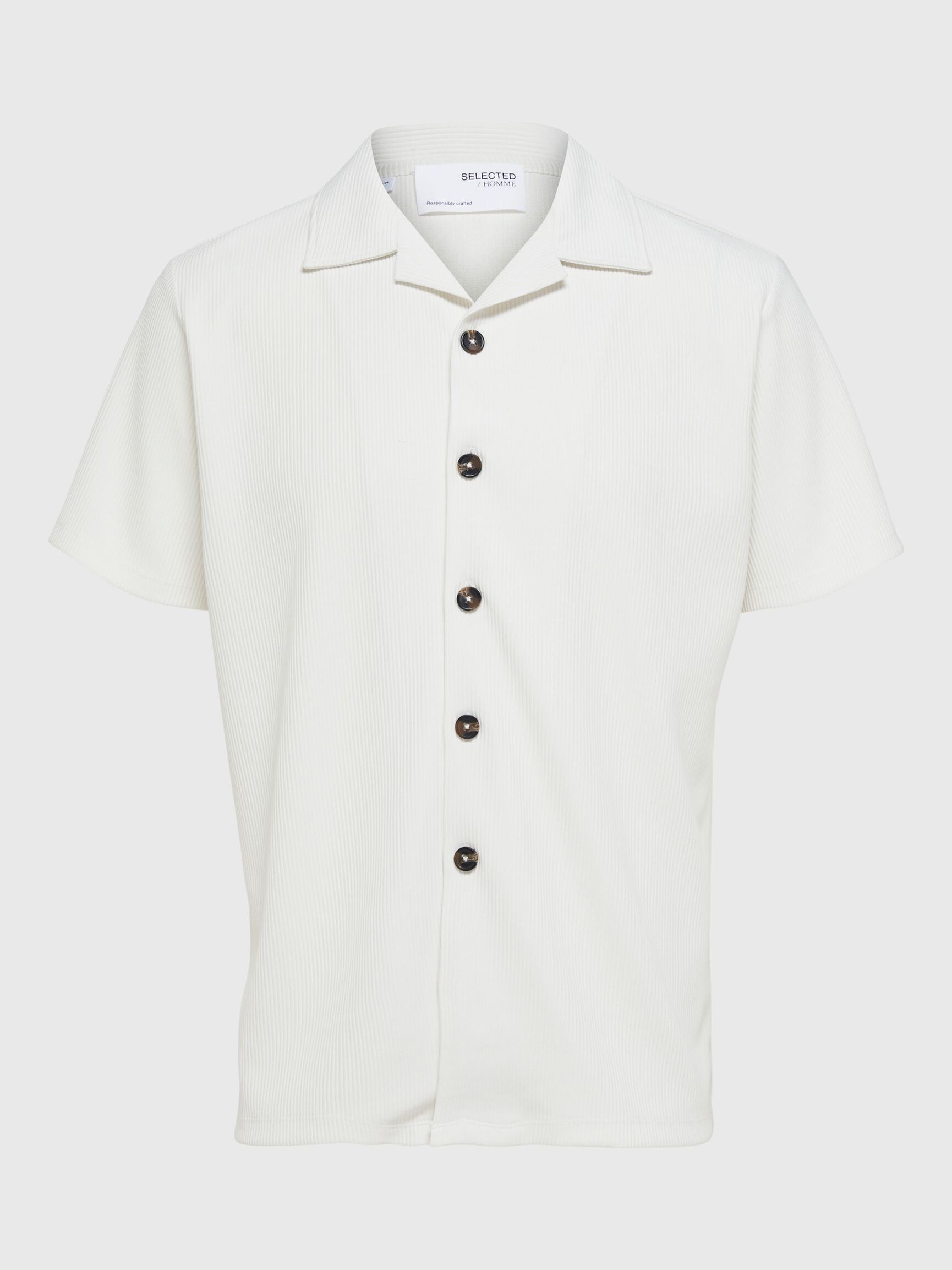 RIBBED CUBAN COLLAR SHORT SLEEVED SHIRT, Egret, highres