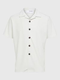 RIBBED CUBAN COLLAR SHORT SLEEVED SHIRT, Egret, highres