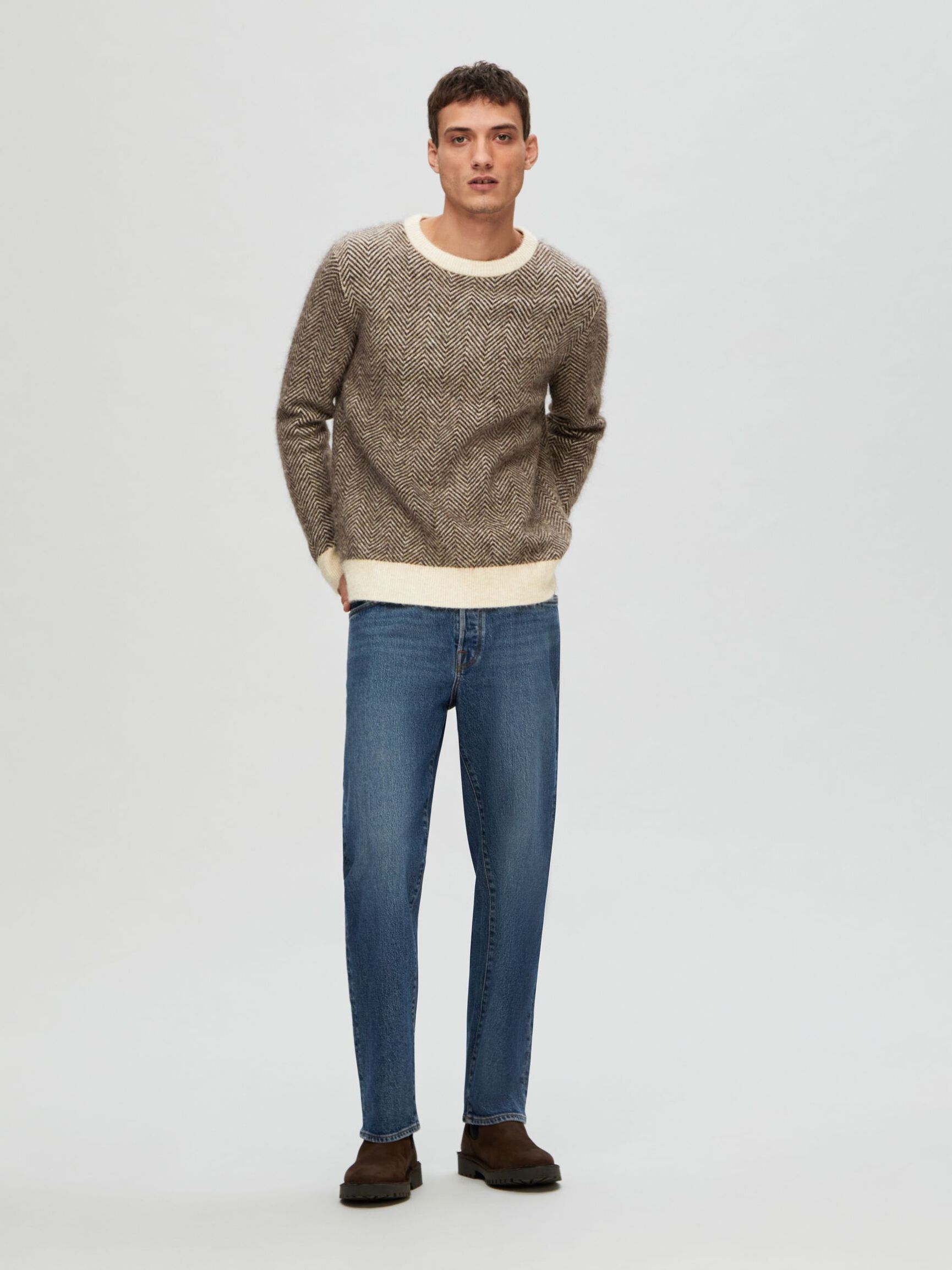 LONG-SLEEVED KNITTED JUMPER, Chocolate Torte, highres